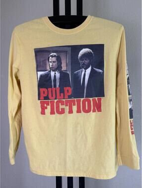 Pulp Fiction Long Sleeve T-Shirt Mens L Yellow Travolta Jackson Movie Graphic